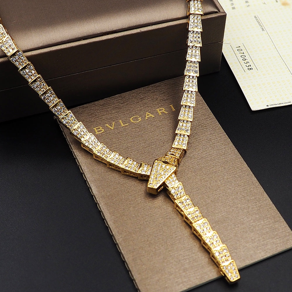18K BV Serpenti Viper Full Pave Diamonds Necklace