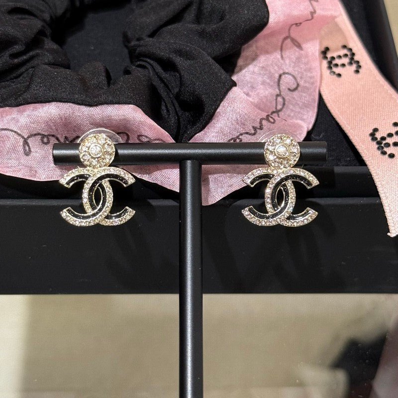 18K CC Black Diamond Earrings