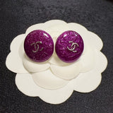 18K CC Purple Round Earrings