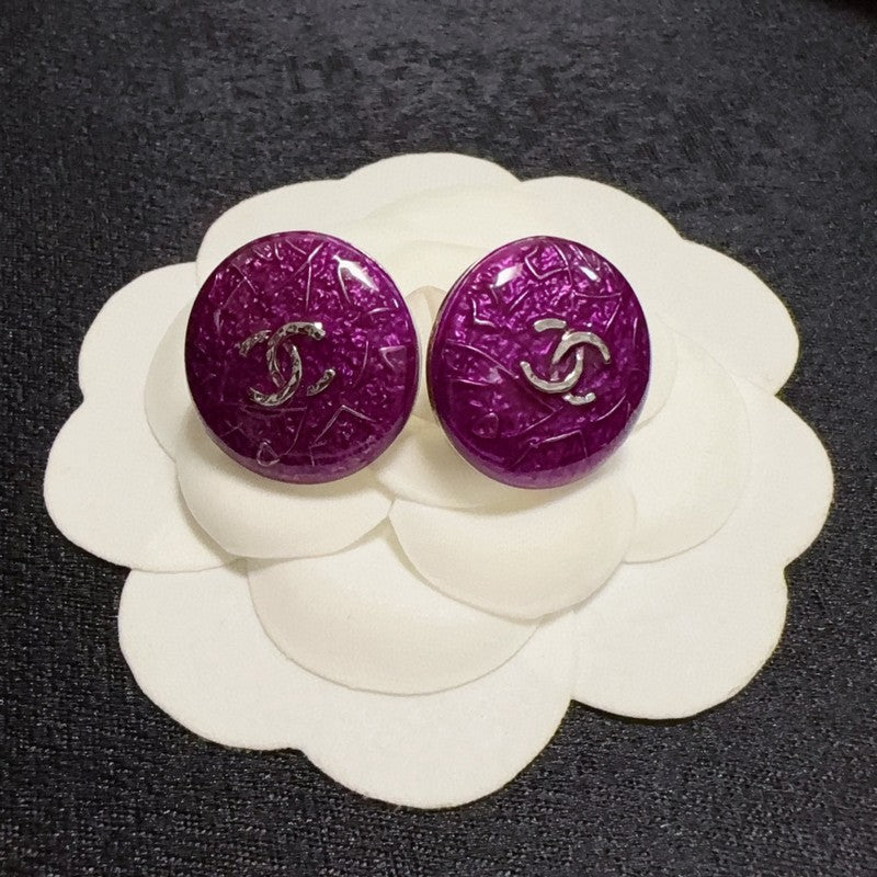 18K CC Purple Round Earrings