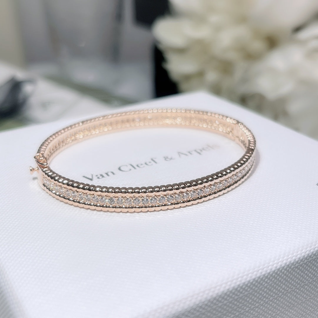 18K Rose Gold Perlée Diamonds One Row Bracelet