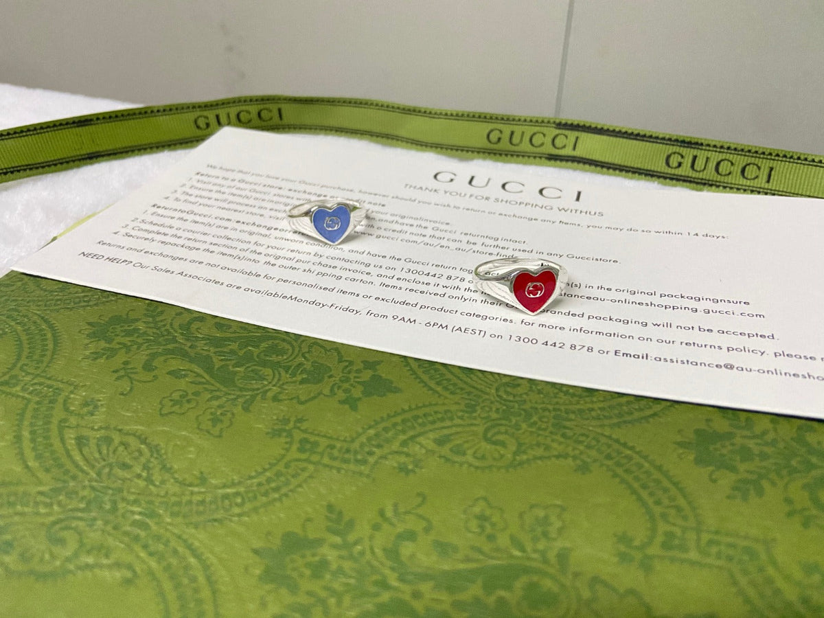 GG Interlocking G Red Enamel Heart Ring