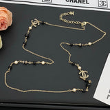 18K CC Black Pearl Long Necklace
