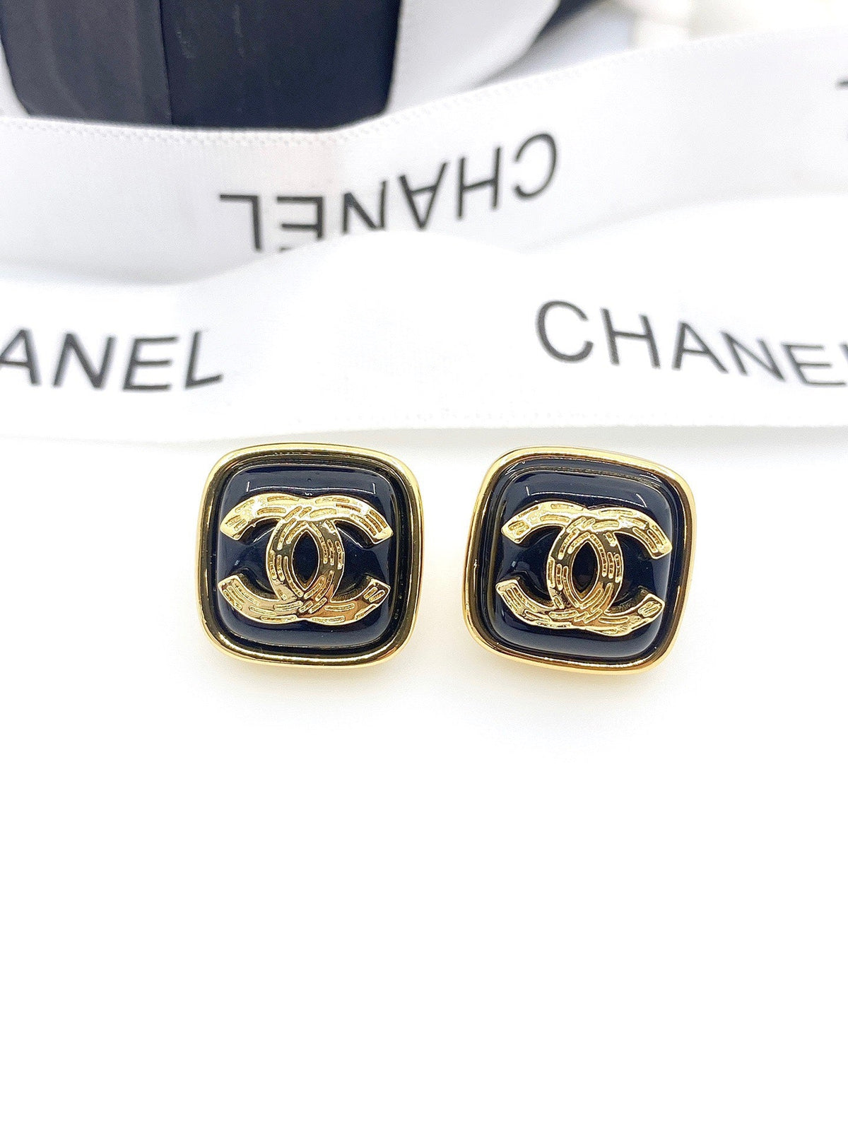 18K CC Square Resin Earrings