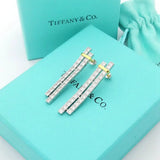 18K T Edge Drop Earrings