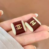 18K CC Red & White Pearl Earrings
