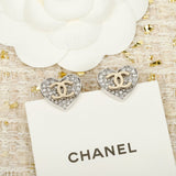 18K CC Diamond Heart Gold Earrings