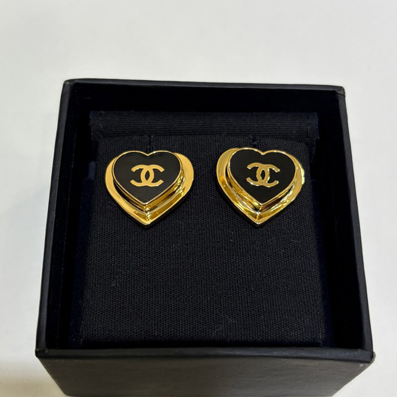18K CC 26P Black & Red Heart Earrings
