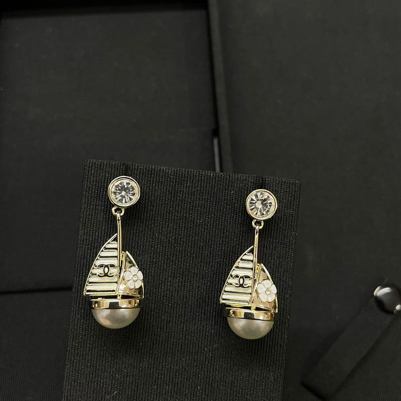 18K CC Sailboat Diamond Earrings