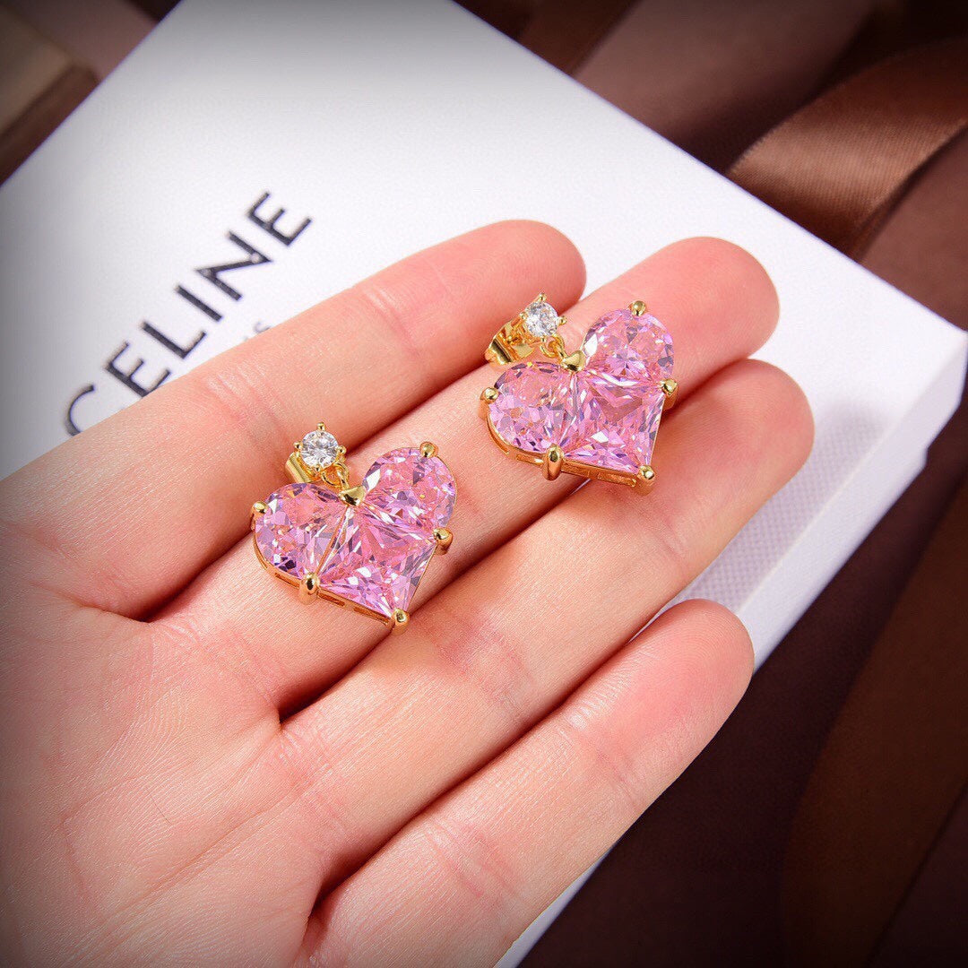 18K Triomphe Pink Crystal Heart Earrings