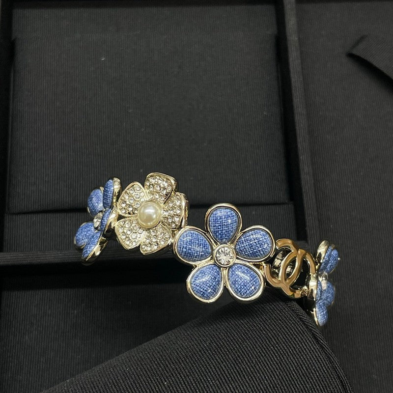 18K CC Blue Flower Diamond Cuff Bracelet