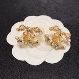18K CC Pink Camellia Pearl & Gold Earrings