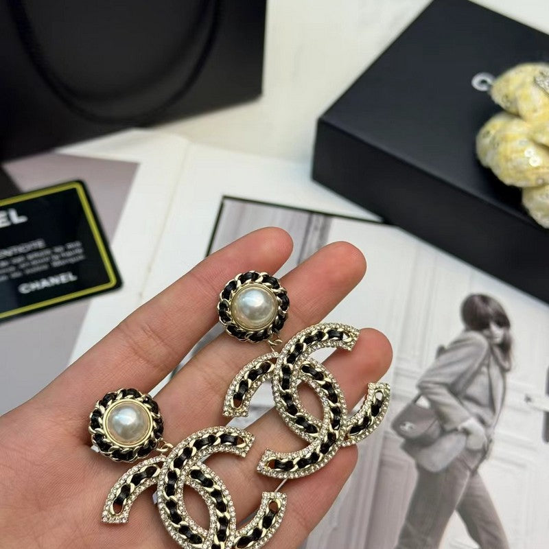 18K CC Leather Gold Earrings