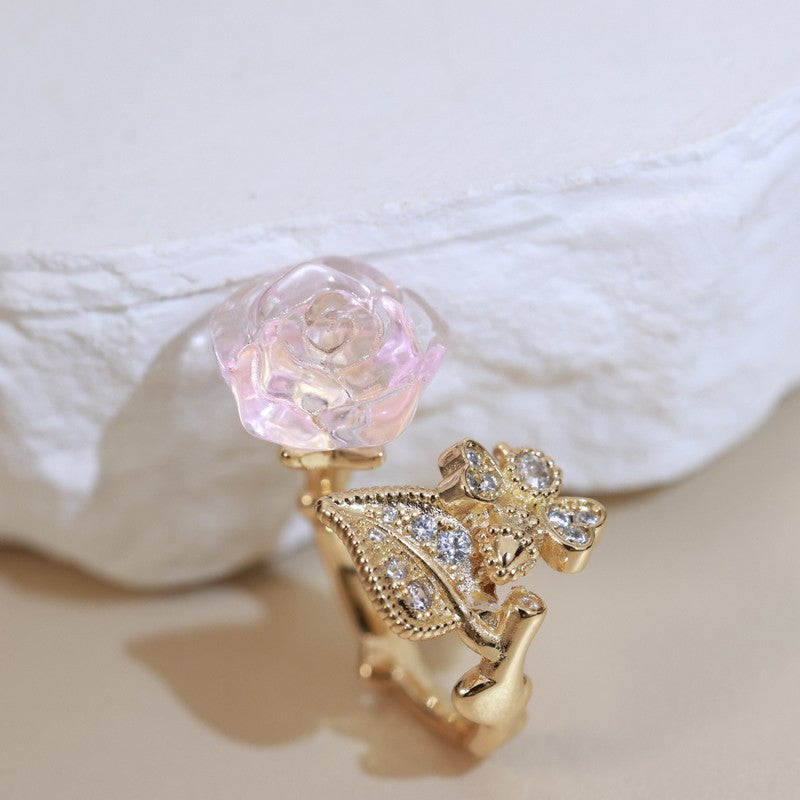 18K CD Pink Flower Ring