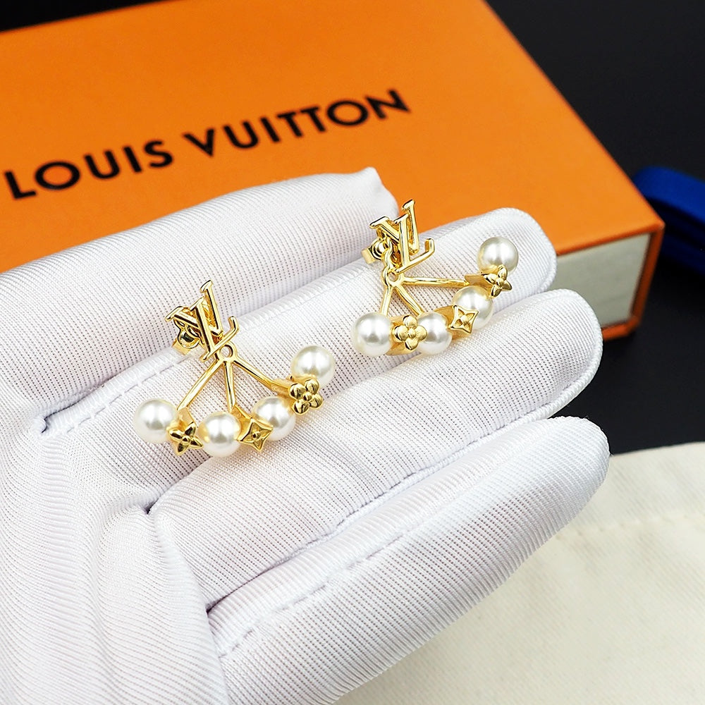 18K Louis Monogram Pearls Earrings