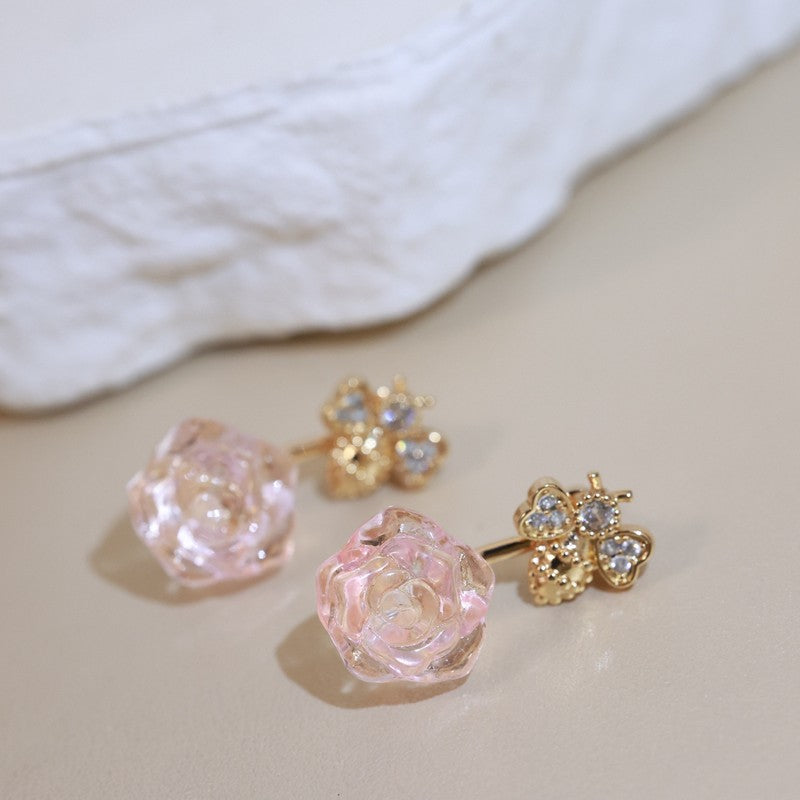 18K CD Pink Flower Earrings