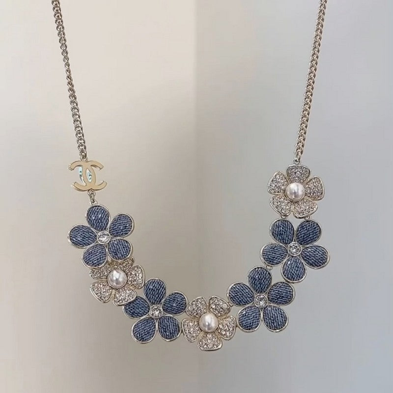 18K CC Blue & White Flower Diamond Necklace