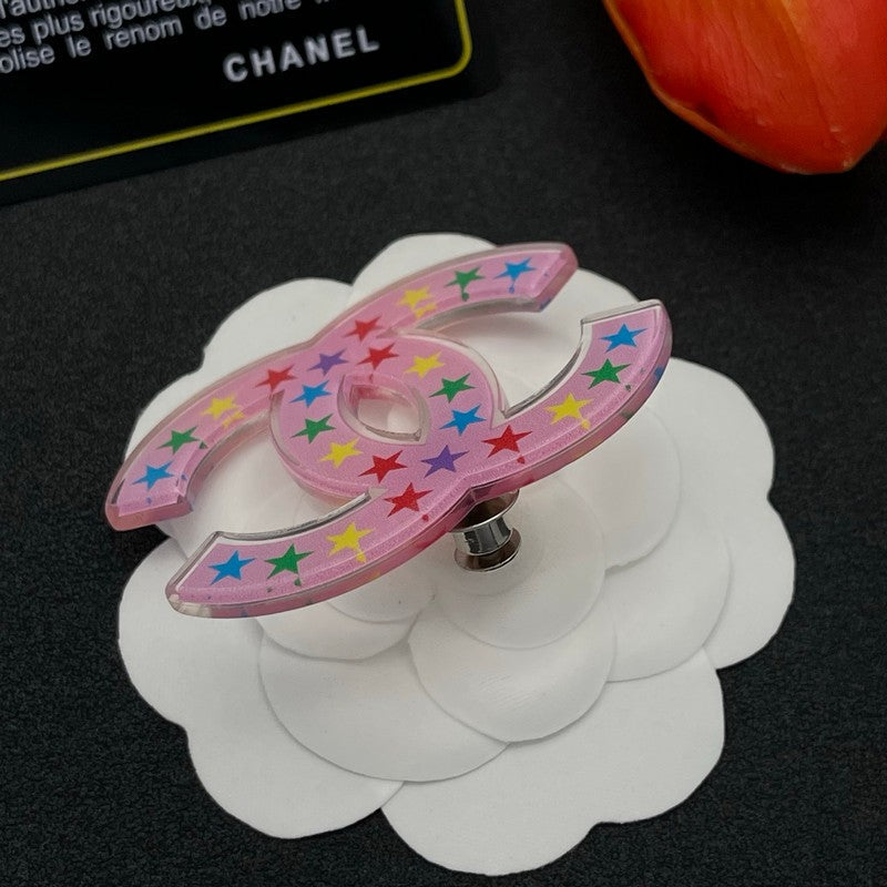 18K CC Pink & Black Star Brooch