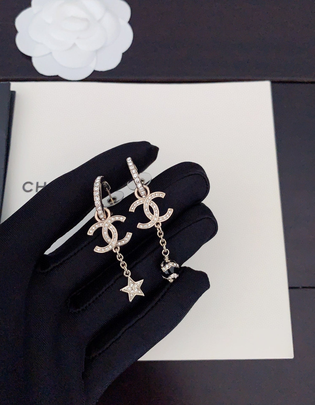 18K CC Star Pearls Pendant Earrings