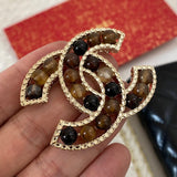 18K CC Red & Brown Pearl Gold Brooch