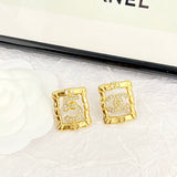18K CC No.5 Square Diamond Earrings