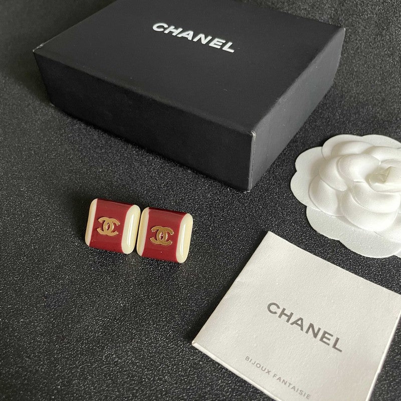 18K CC Red & White Pearl Earrings