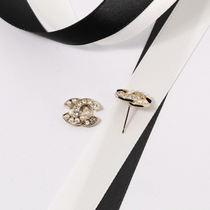 18K CC Diamond & Pearl Earrings