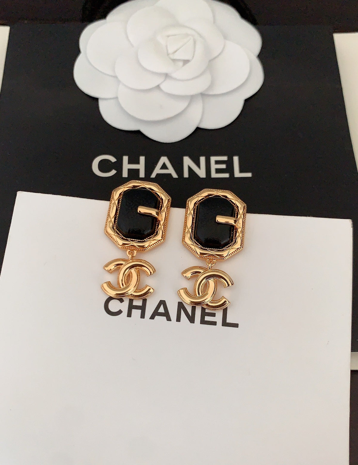 18K CC Pendant Leather Earrings