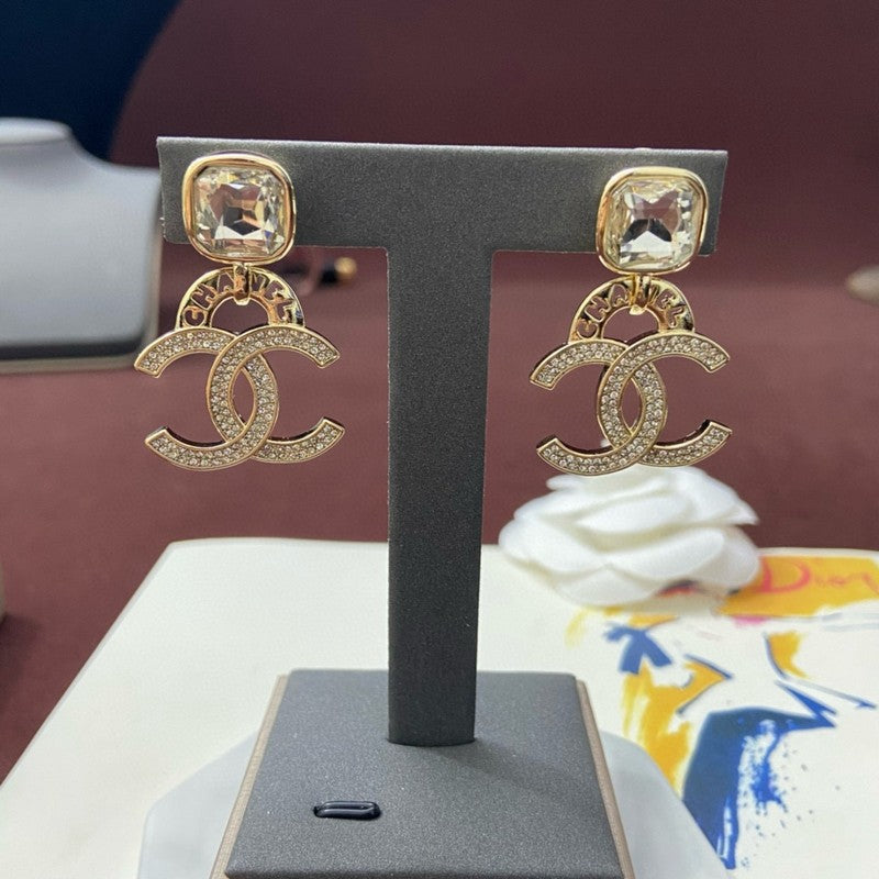 18K CC Pendant Crystal Earrings