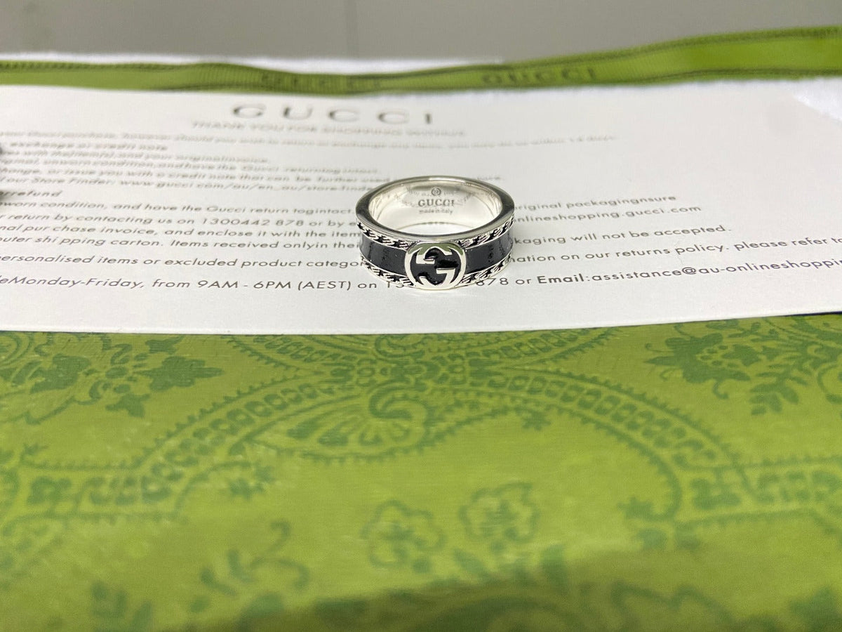 GG Interlocking G Black Enamel Ring