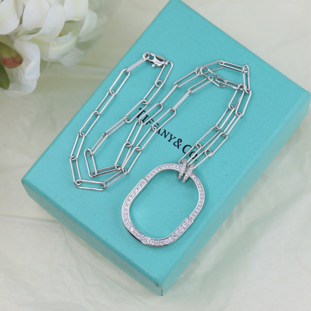 18K T Lock Pendant Pave Diamonds Necklace