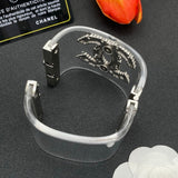 18K CC Pearl Diamond Transparent Cuff Bracelet