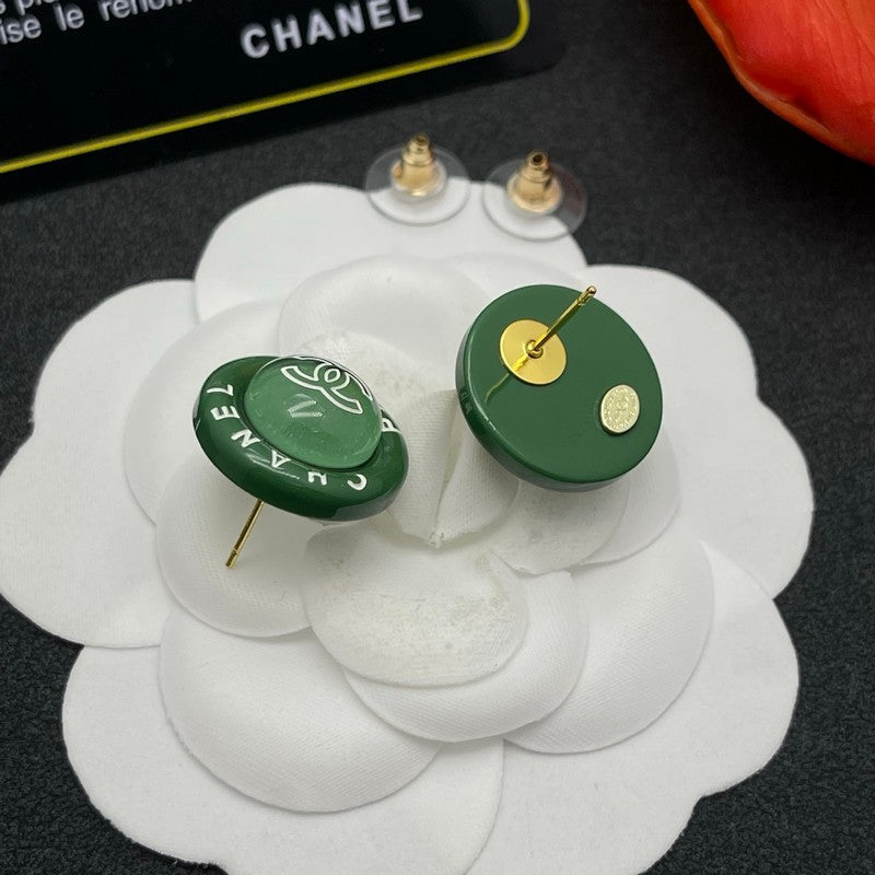 18K CC Green Round Earrings