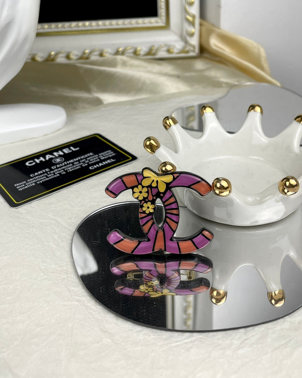 18K CC Pink Resin Brooch