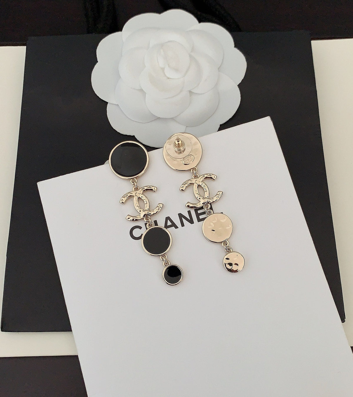 18K CC Black Crystals Earrings