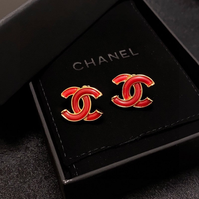 18K CC Red Earrings