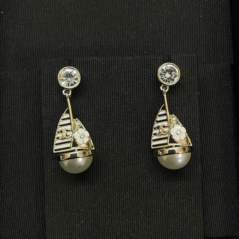 18K CC Sailboat Diamond Earrings