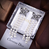18K CD Pearls Tassel Long Earrings