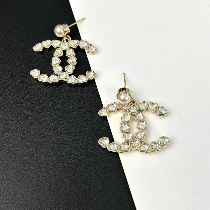 18K CC 25B Crystal Small Heart Earrings