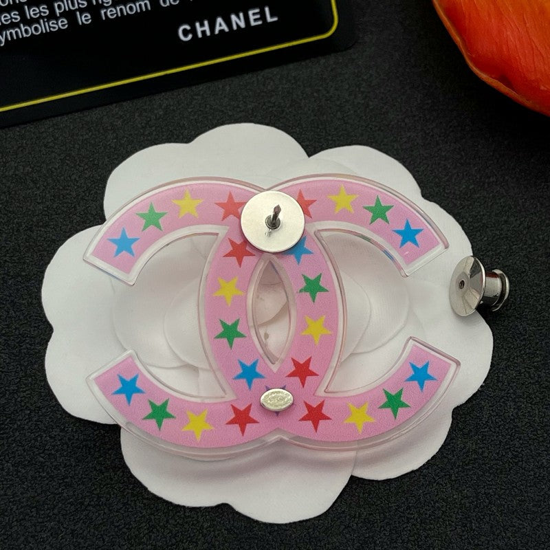18K CC Pink & Black Star Brooch