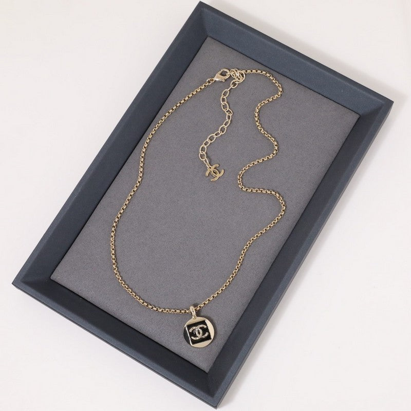 18K CC Black & White Logo Gold Necklace