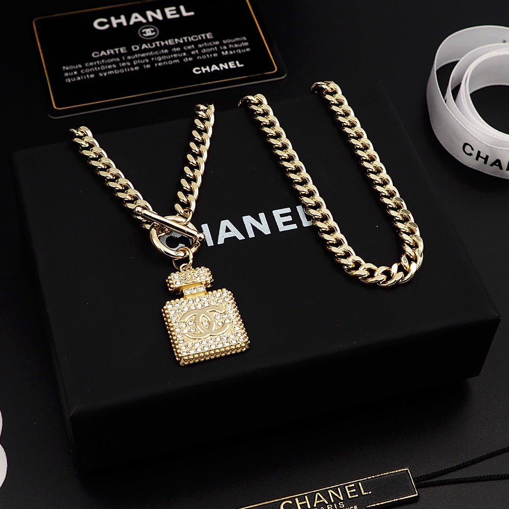 18K CC Diamond Perfume Bottle Pendant Necklace