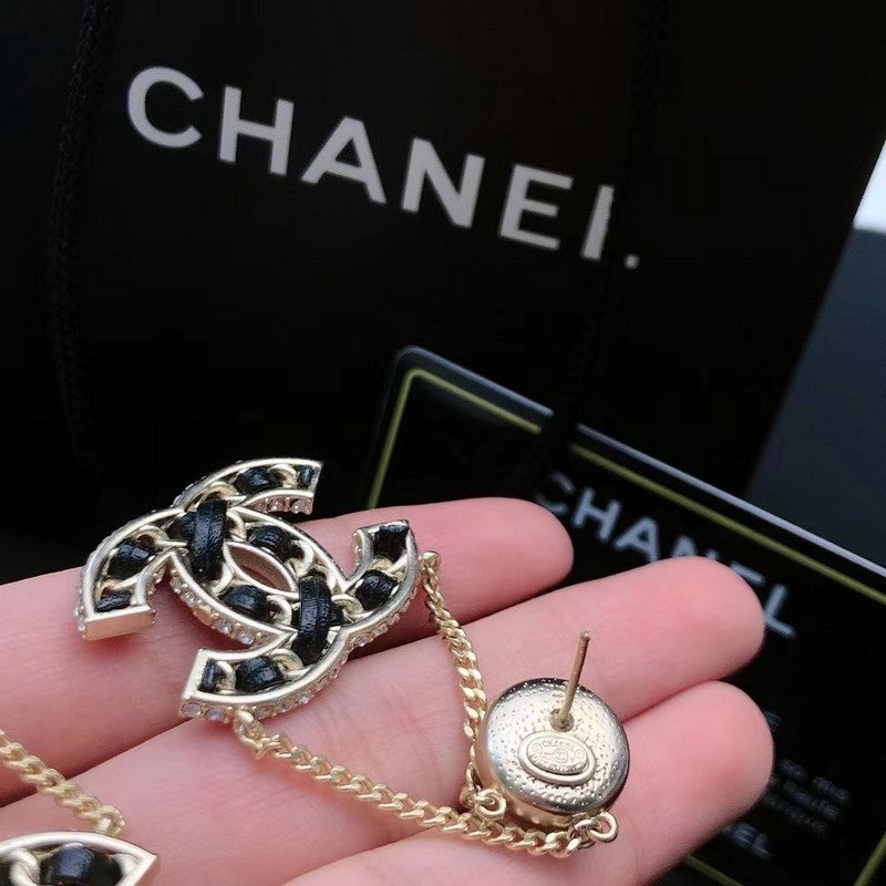 18K CC Pearl Gold Chain Earrings