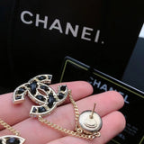 18K CC Pearl Gold Chain Earrings