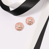 18K CC Black & Pink Camellia Earrings