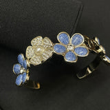 18K CC Blue Flower Diamond Cuff Bracelet