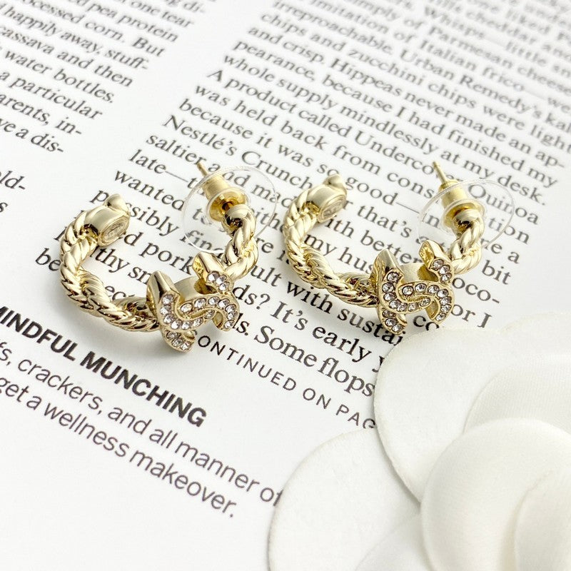 18K CC Diamond Circle Gold Earrings
