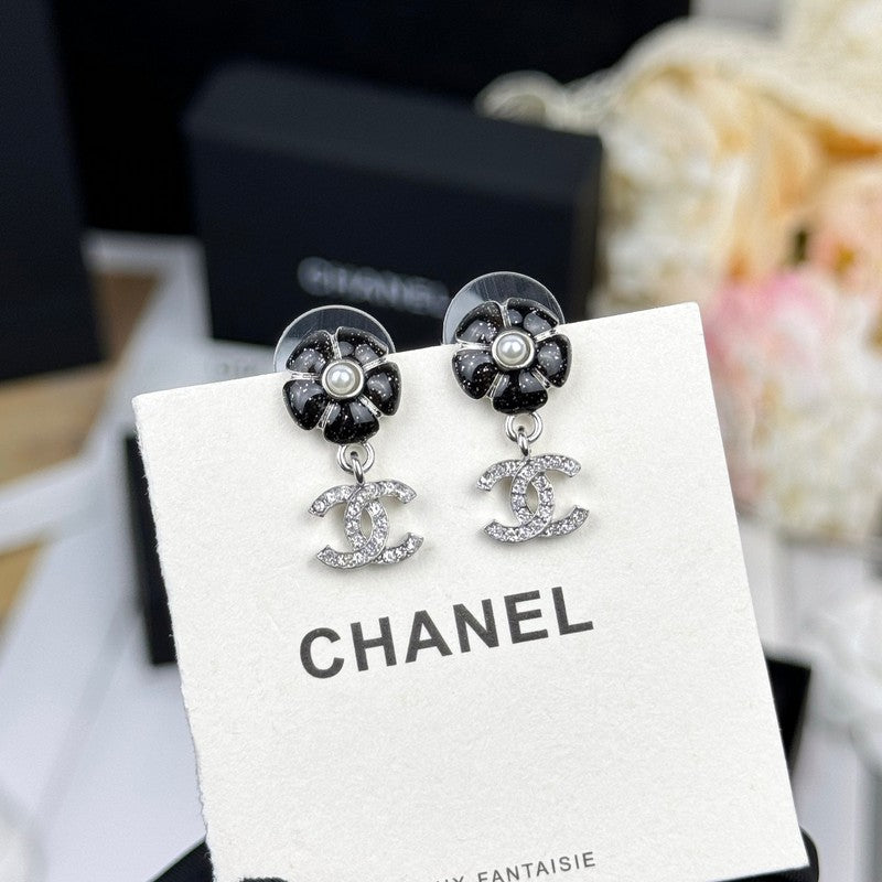 18K CC 26C Diamond Black Camellia Earrings