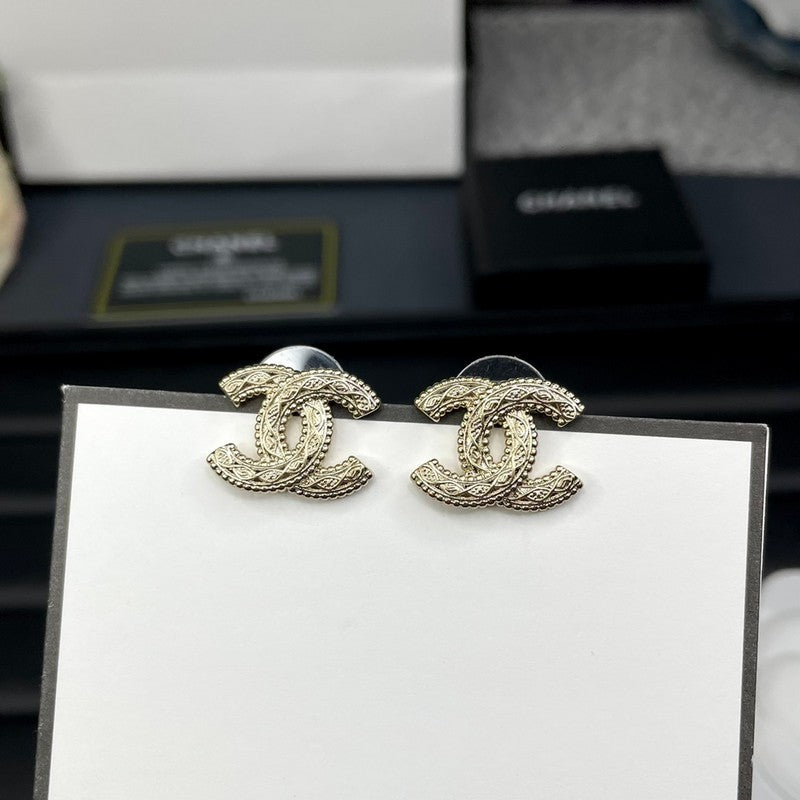 18K CC Relief Gold Earrings