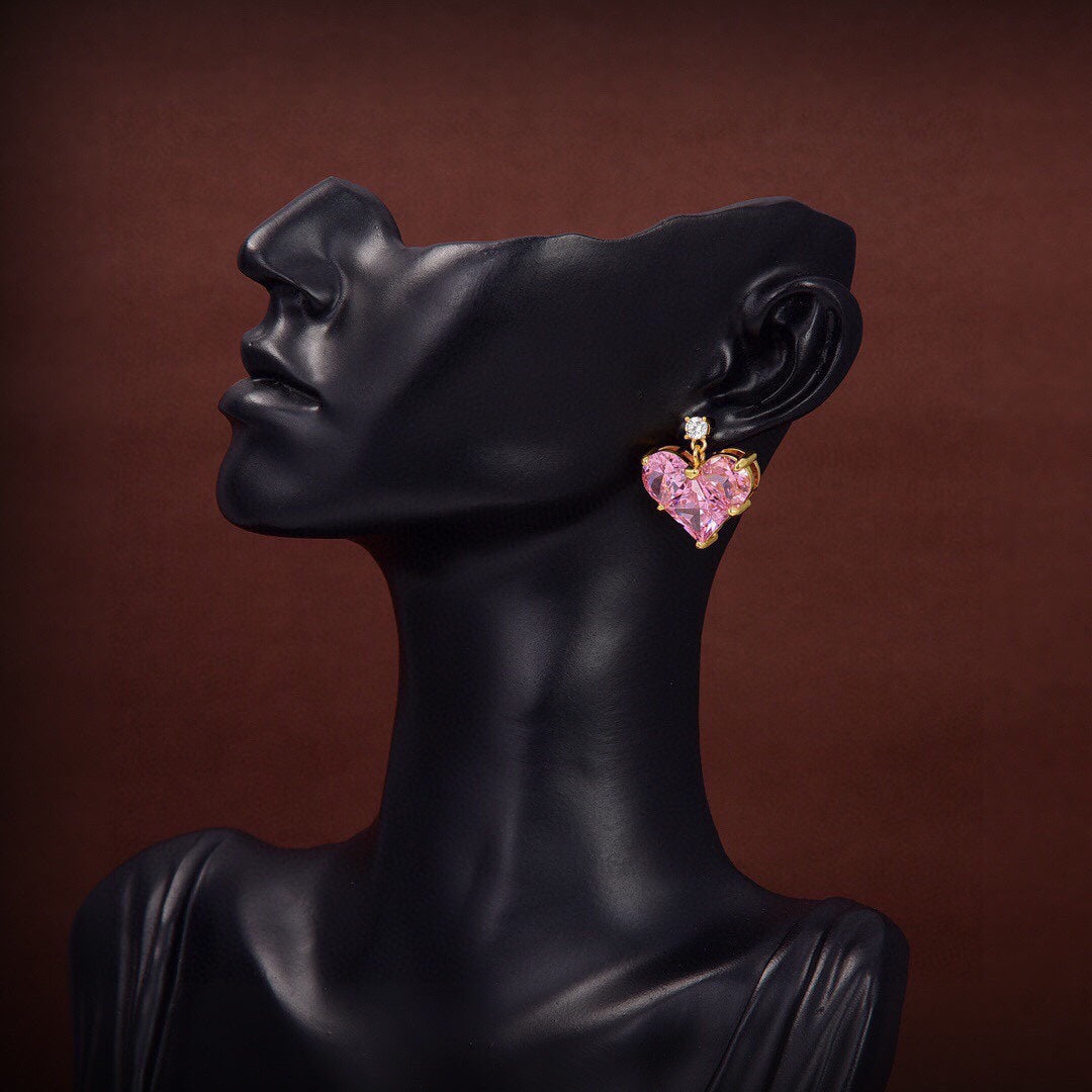 18K Triomphe Pink Crystal Heart Earrings